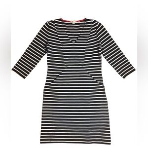 Boden Navy and White Striped V-Neck Ottoman 3/4 Sleeve Dress